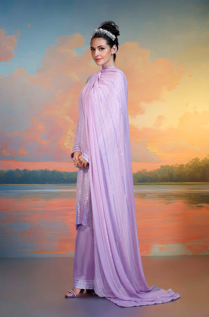Lilac Ombre Moon Sequin Kurta Set