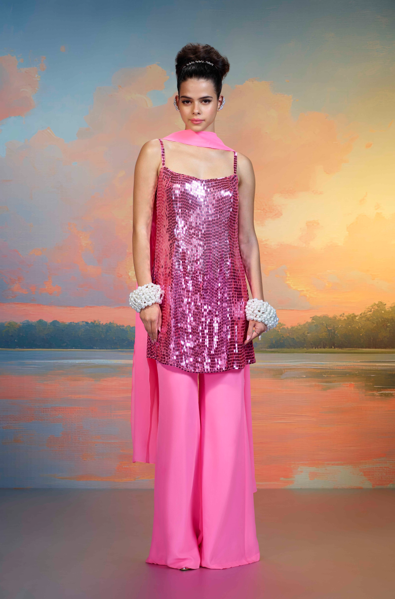Pink Sequin Kurta Set