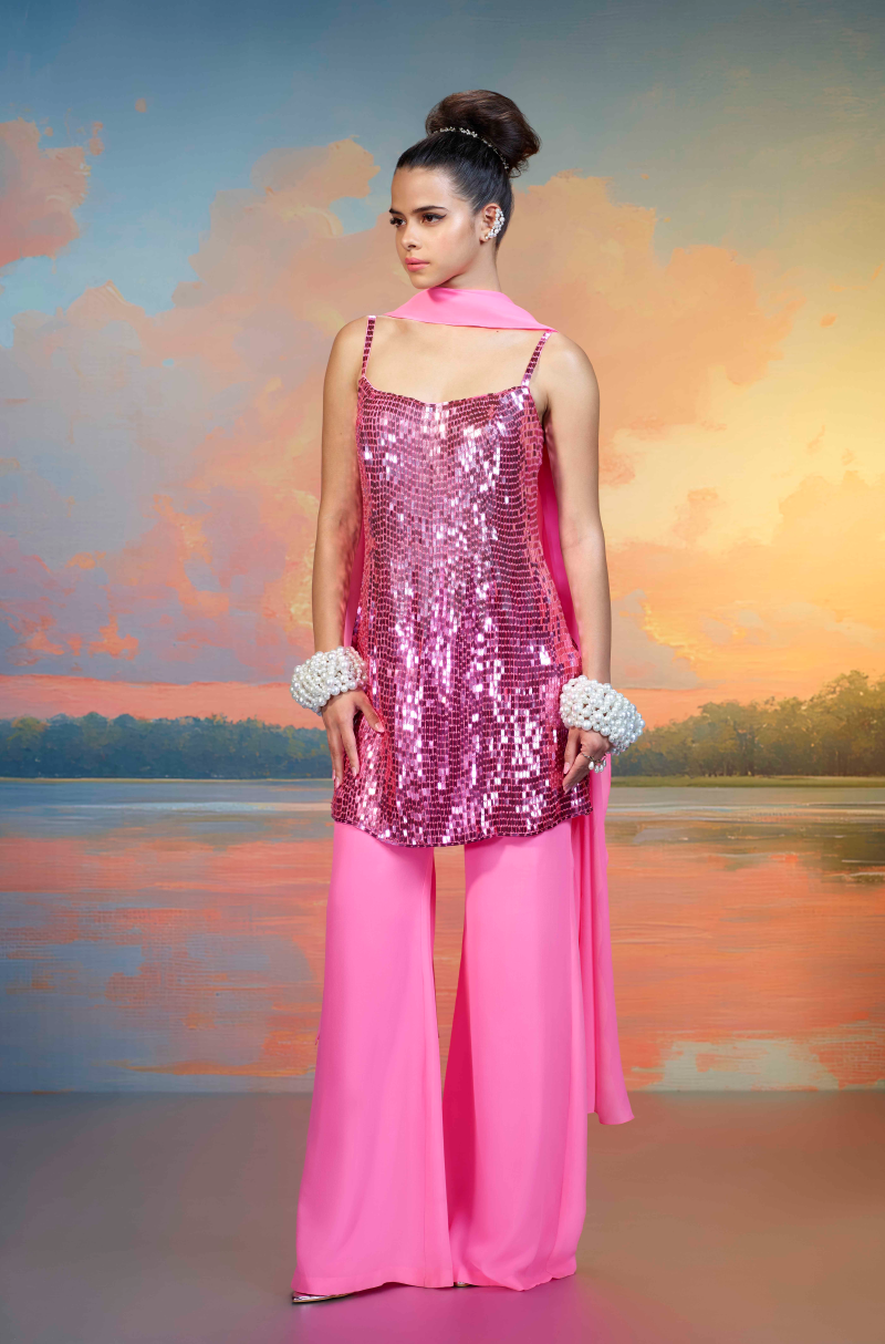 Pink Sequin Kurta Set