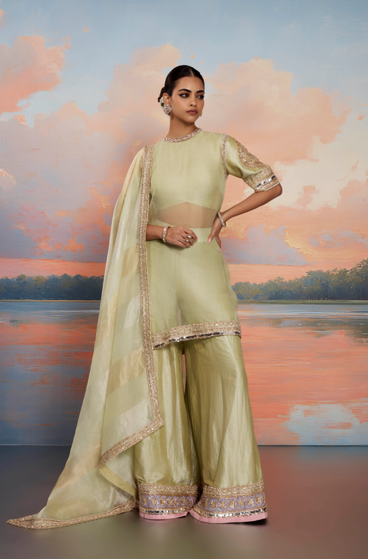 Pista Green Tissue Kurta Set