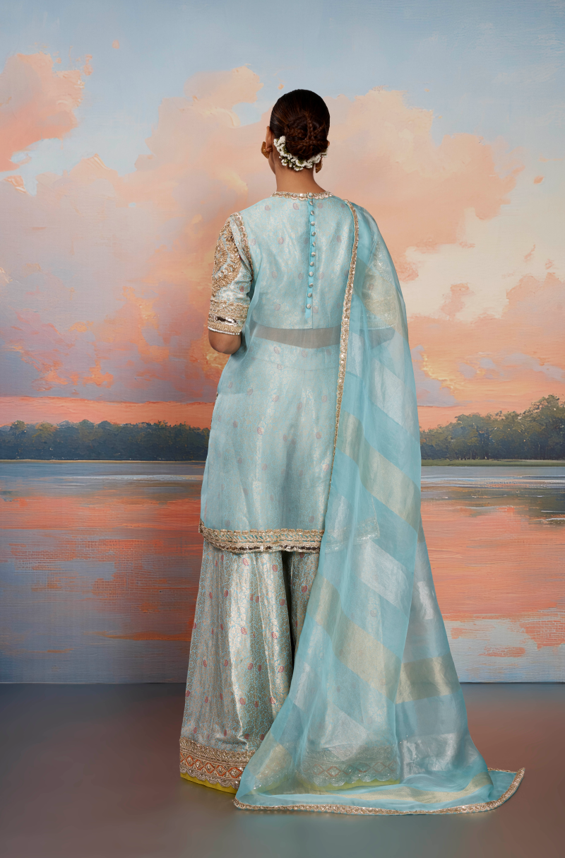 Turquoise Tissue Kurta Set