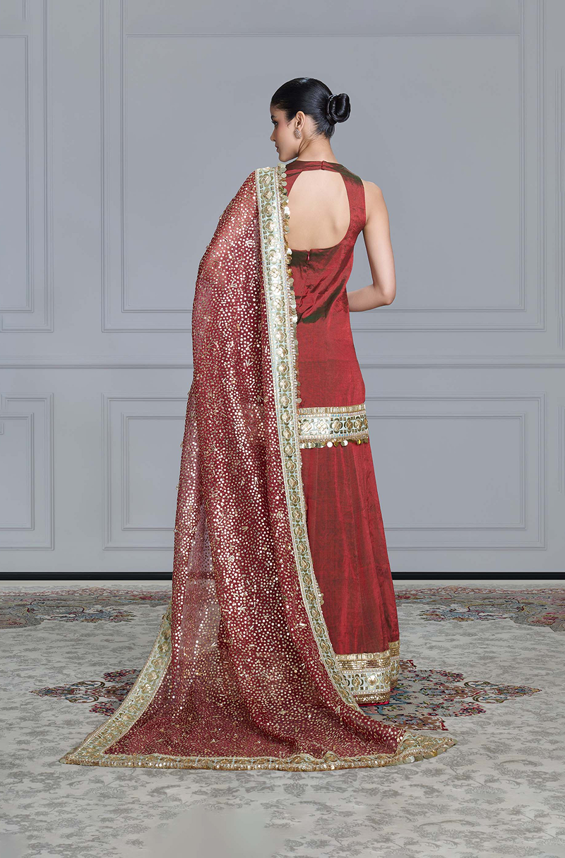 Maroon Tissue Kurta Set