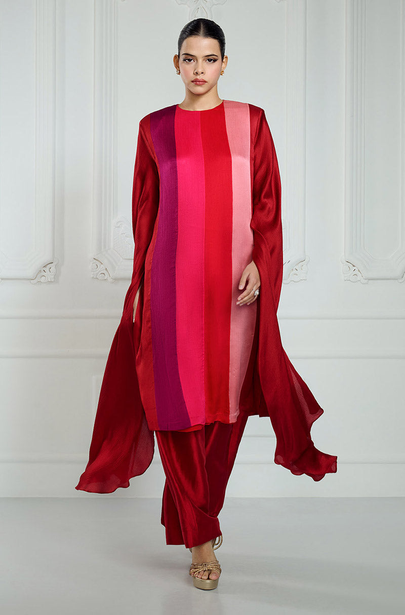 Red Multi Stripe Kurta Set