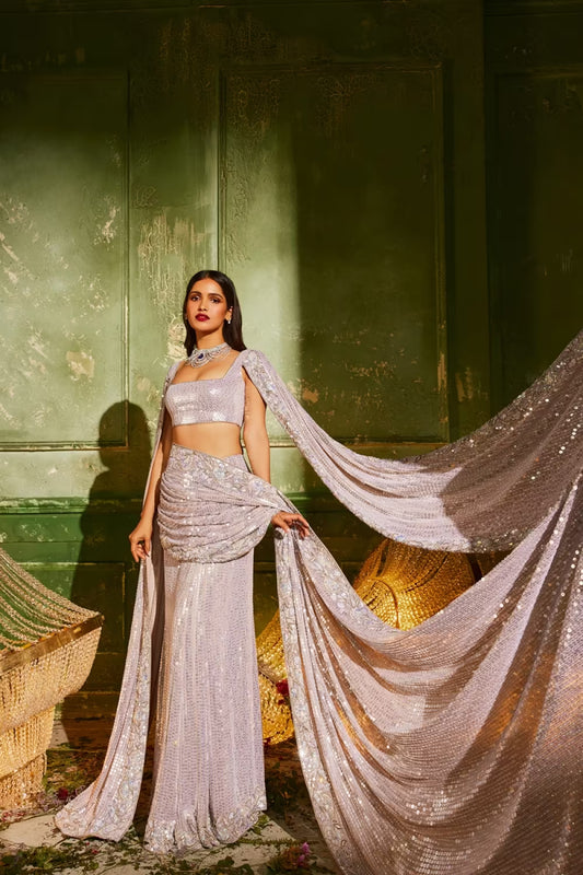 Oyster Sequin Stitched Saree