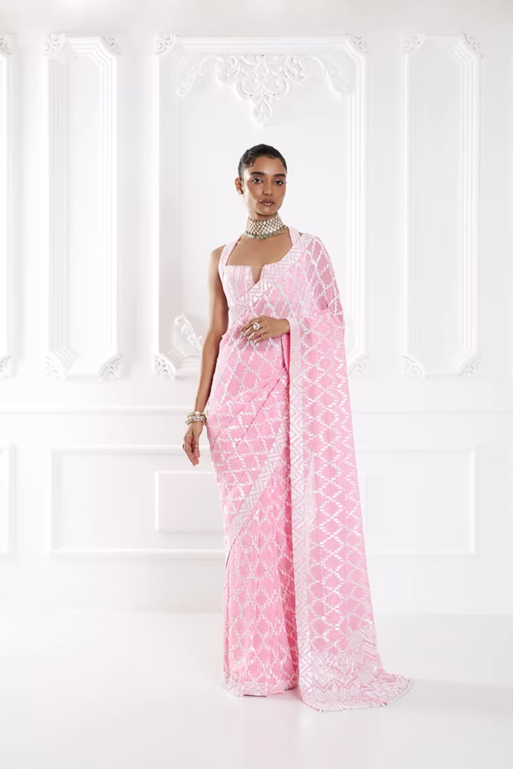 Candy Pink Taban Sequin Saree Set
