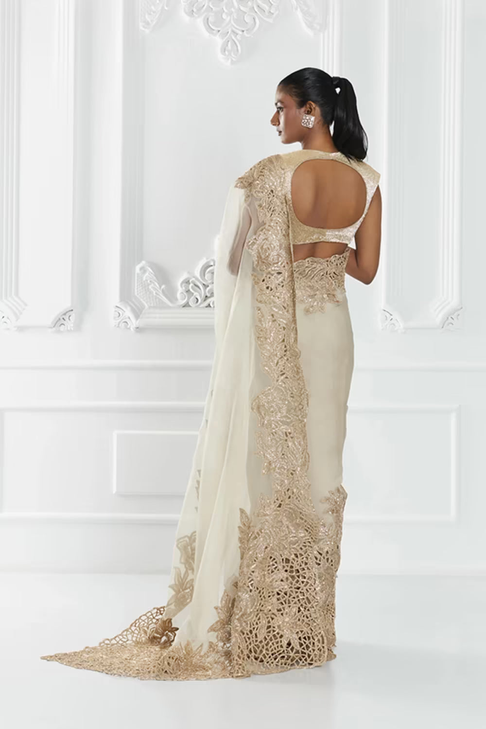 Sage Green Embroidered Saree Set