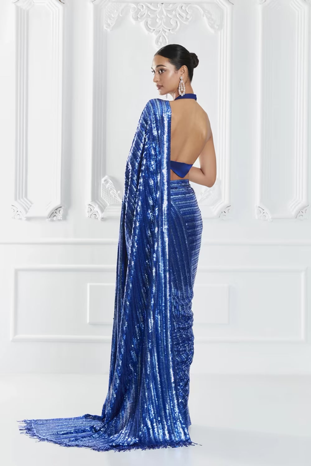 Electric Blue Sequin Saree Set