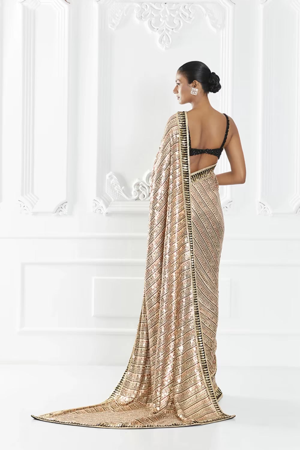 Peach Shaded Sequin Saree Set