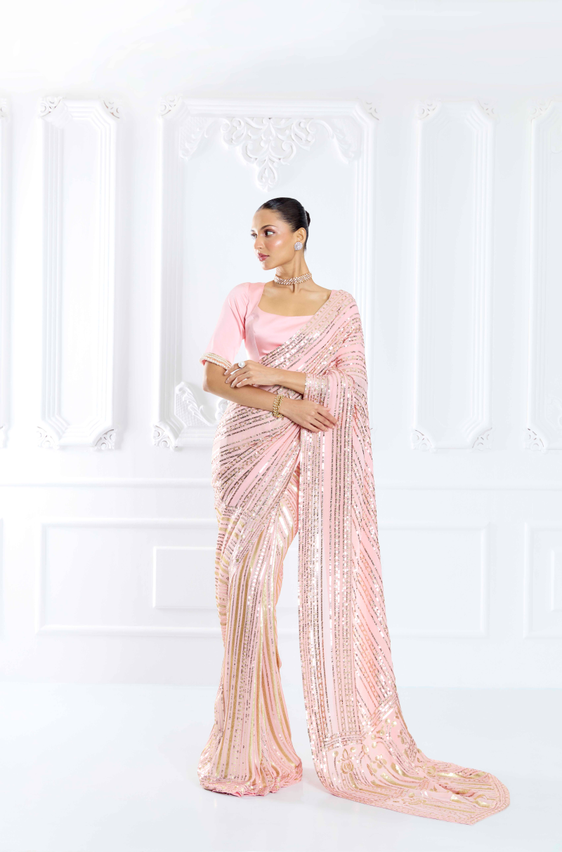 Blush Pink Embroidered Saree Set