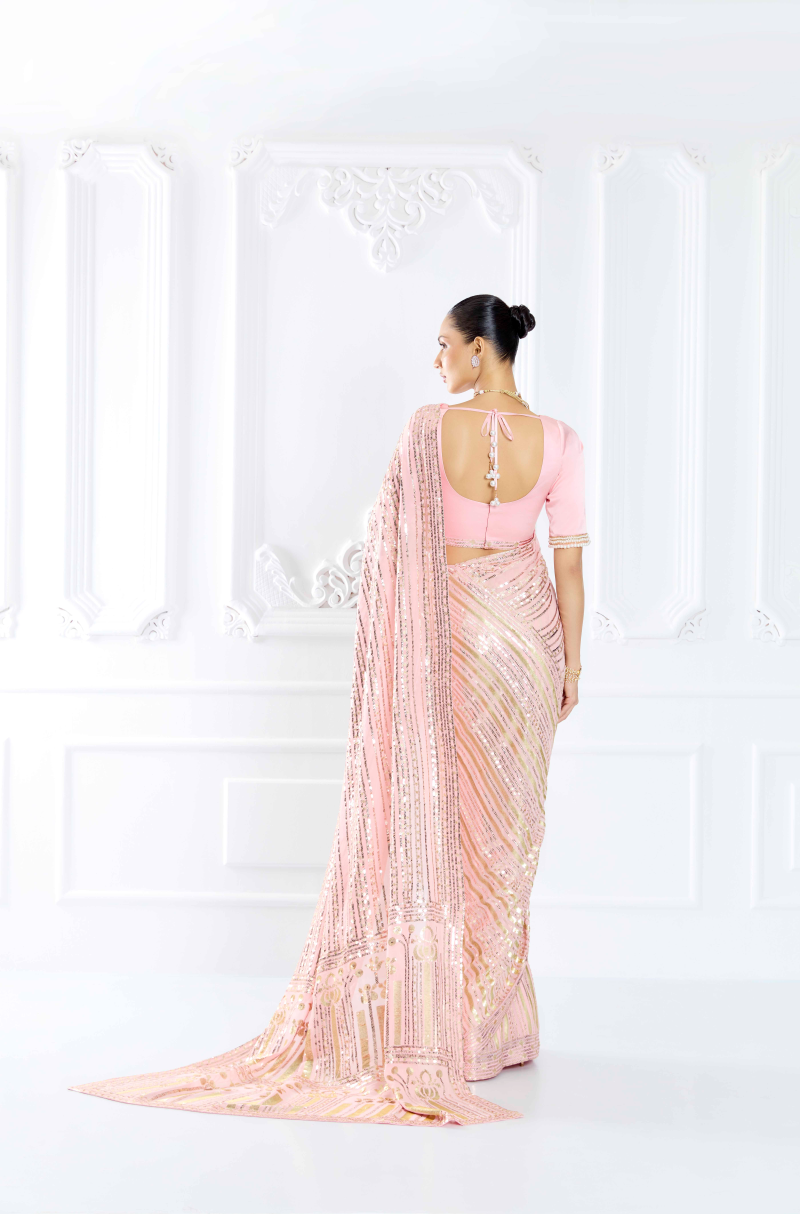 Blush Pink Embroidered Saree Set