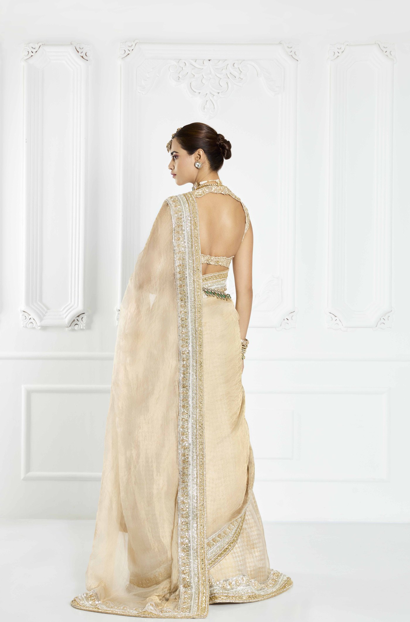 Beige Statement Border Saree Set