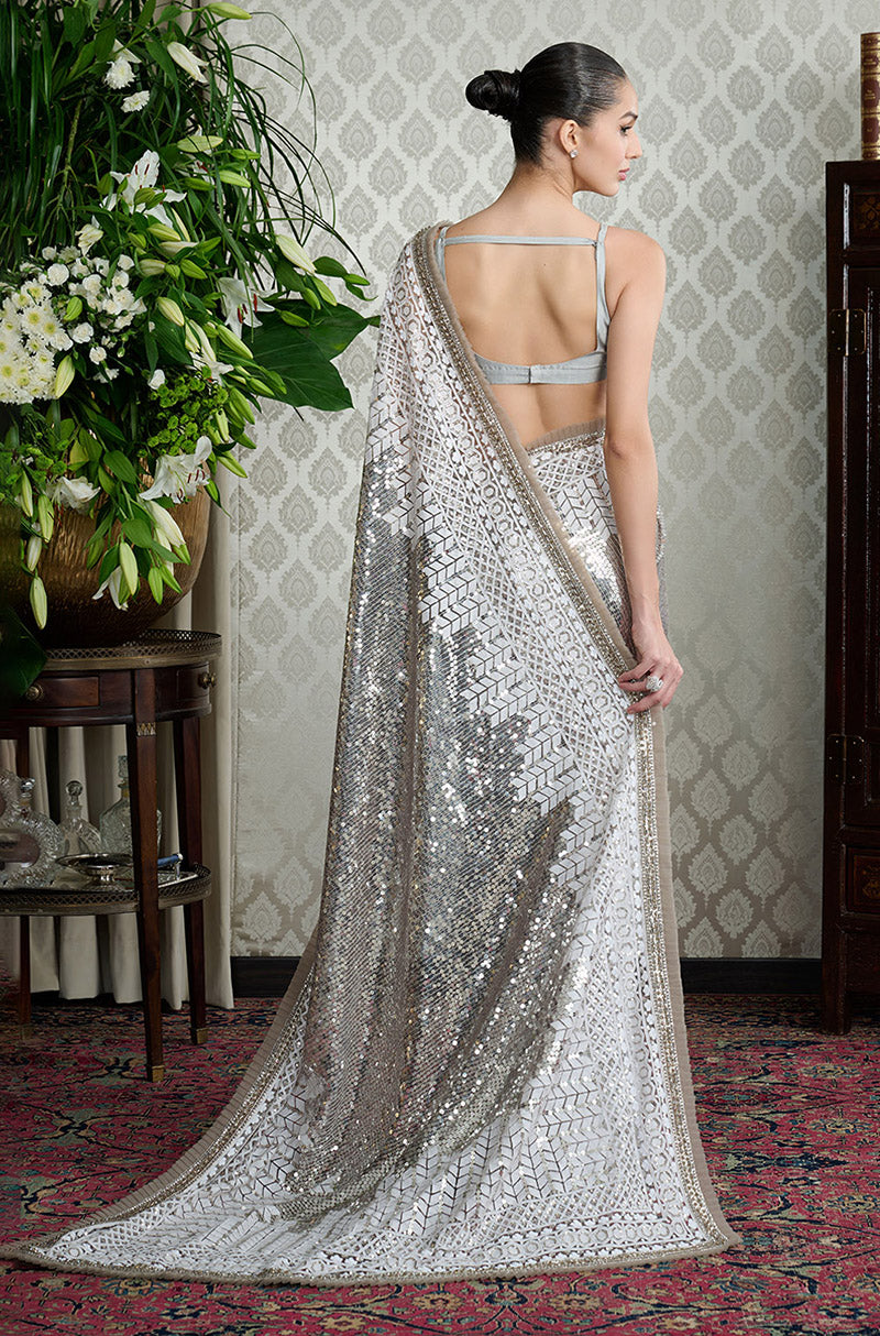 Pewter Grey Mijwan Chikankari Saree Set