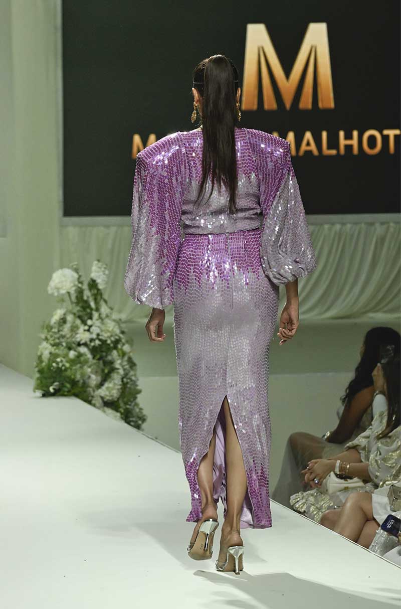 Purple Sequin Cowl Neck Skirt Set