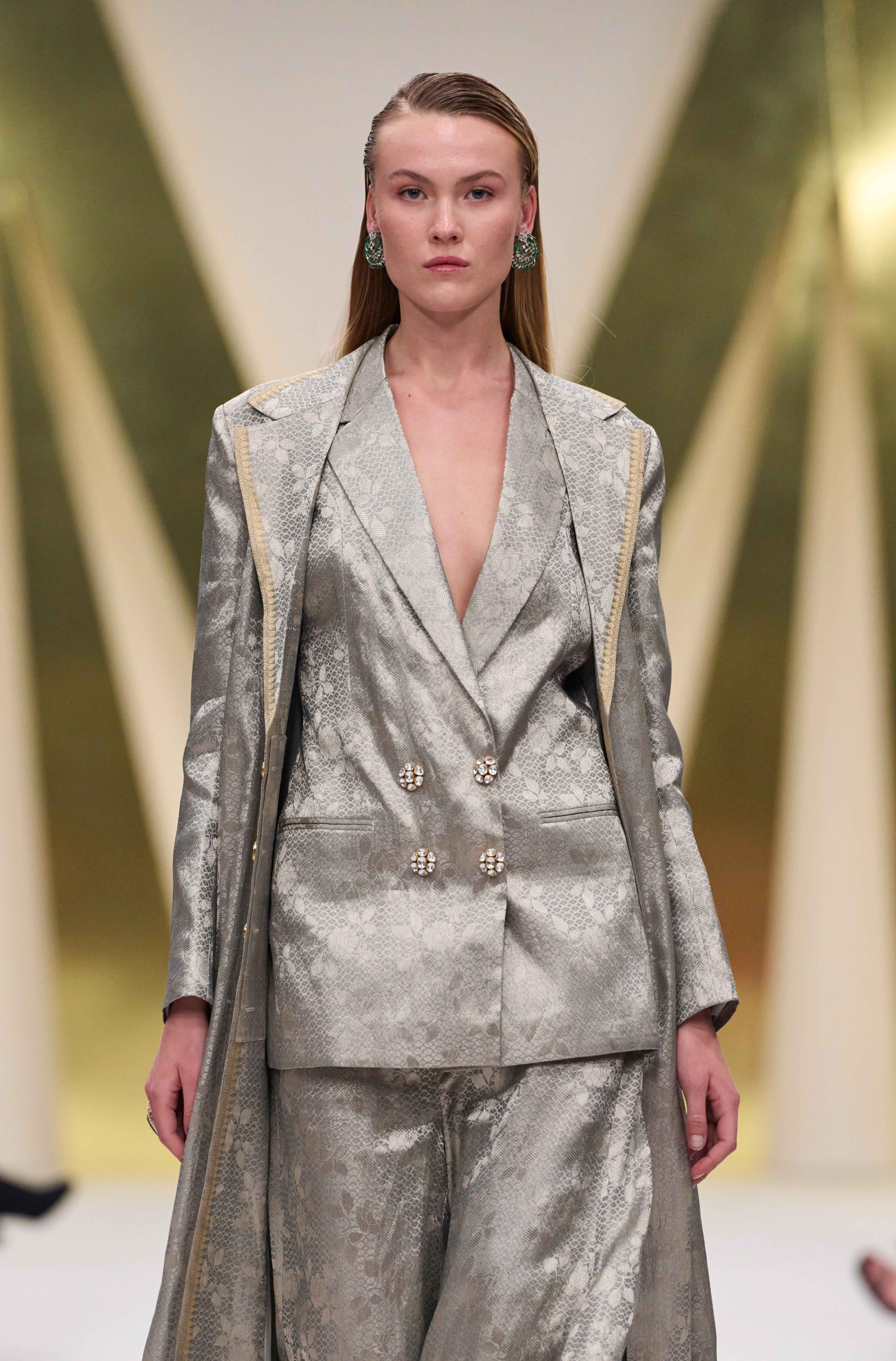 Silver Brocade Pant Set