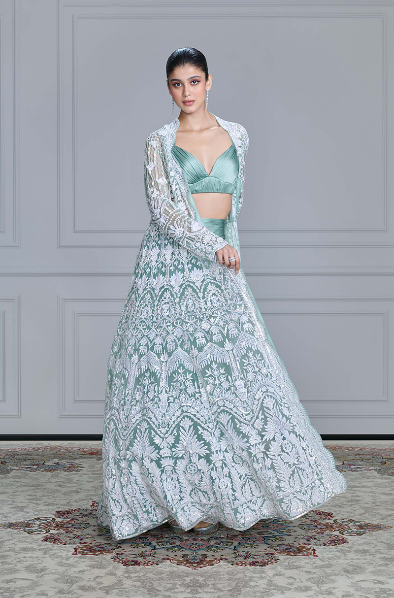 Mint & Ivory Kashmiri Embroidered Skirt Set