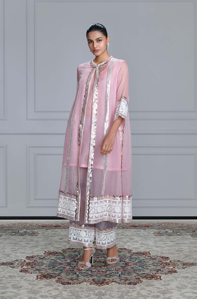 Pink Organza Sheer Jacket Set