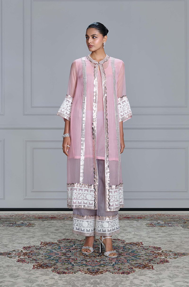 Pink Organza Sheer Jacket Set