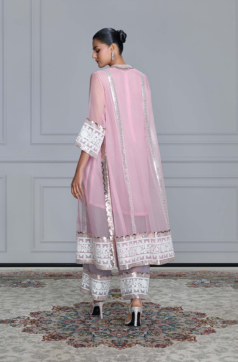 Pink Organza Sheer Jacket Set