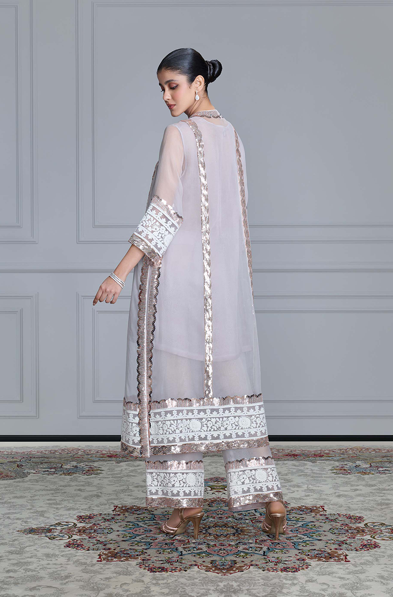 Grey Organza Sheer Jacket Set