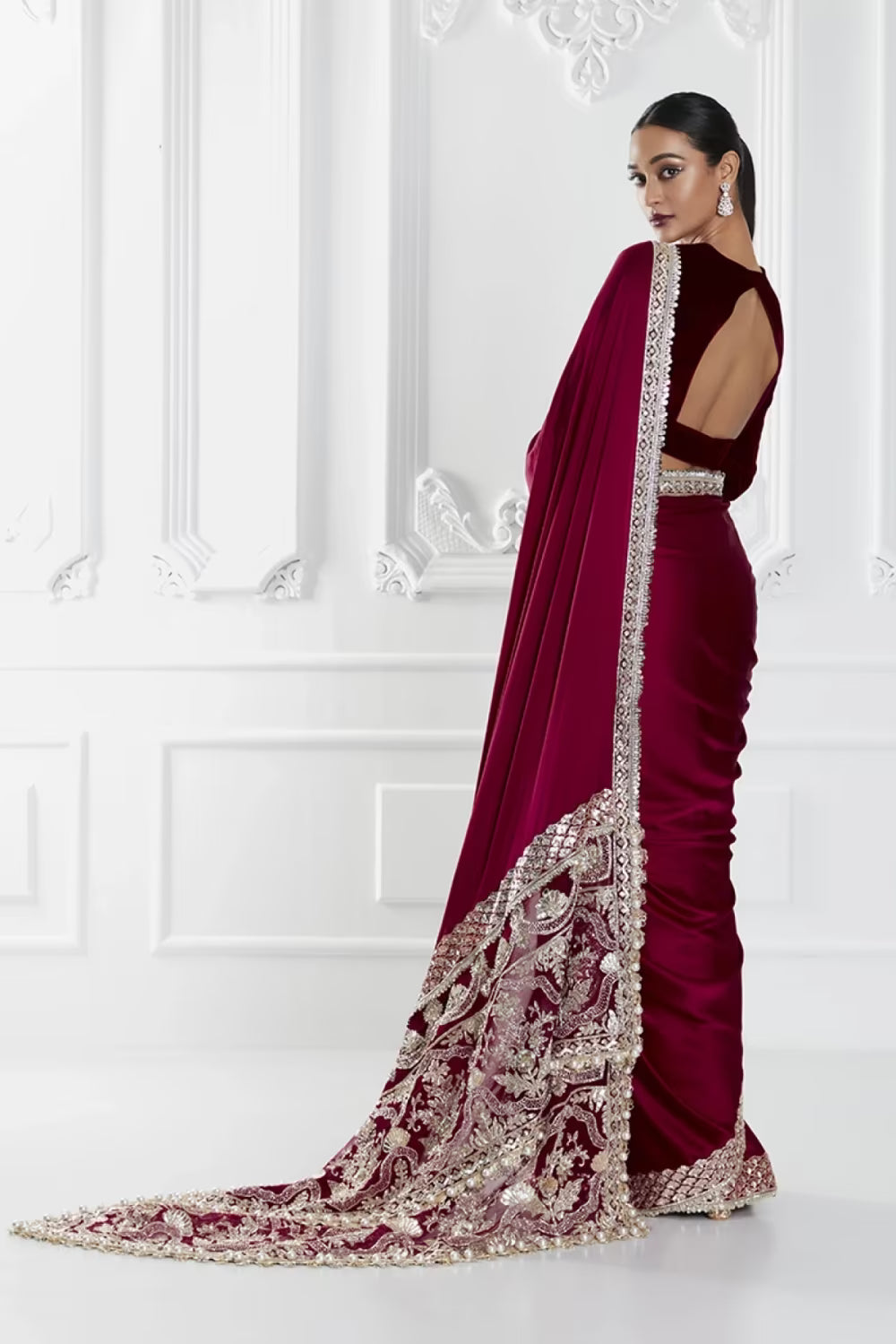 Red Embroidered Saree Set