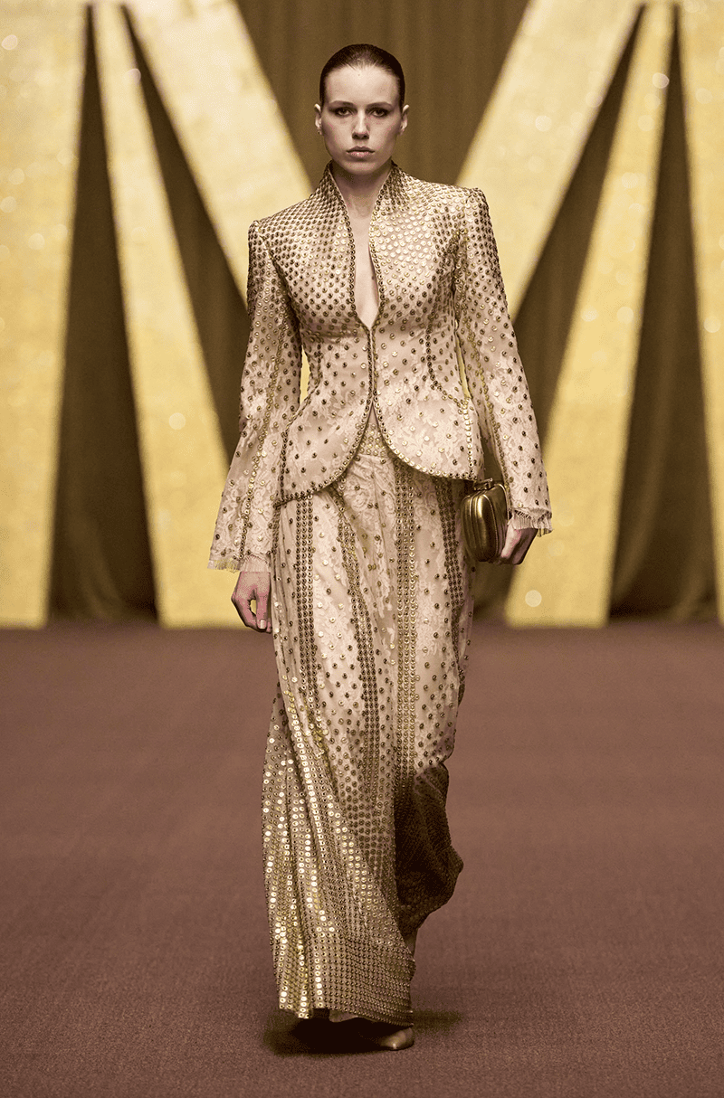 Beige Chantilly Lace Pallazo Pant Set