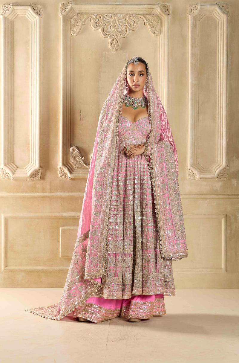 Blush Pink Embroidered Kalidar Kurta Set