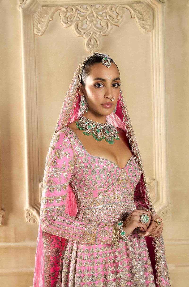 Blush Pink Embroidered Kalidar Kurta Set