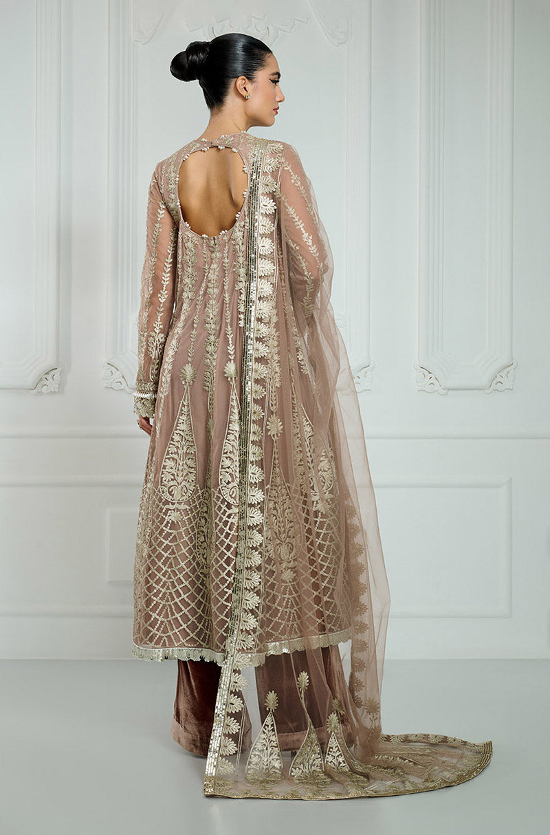 Soft Nude Kashmiri Embroidered Long Kurta Set