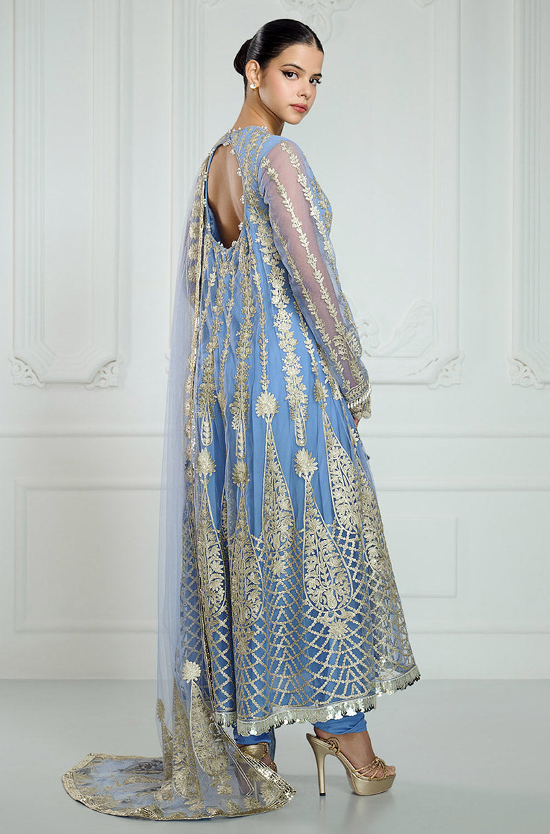 Fresh Blue Kashmiri Embroidered Long Kurta Set