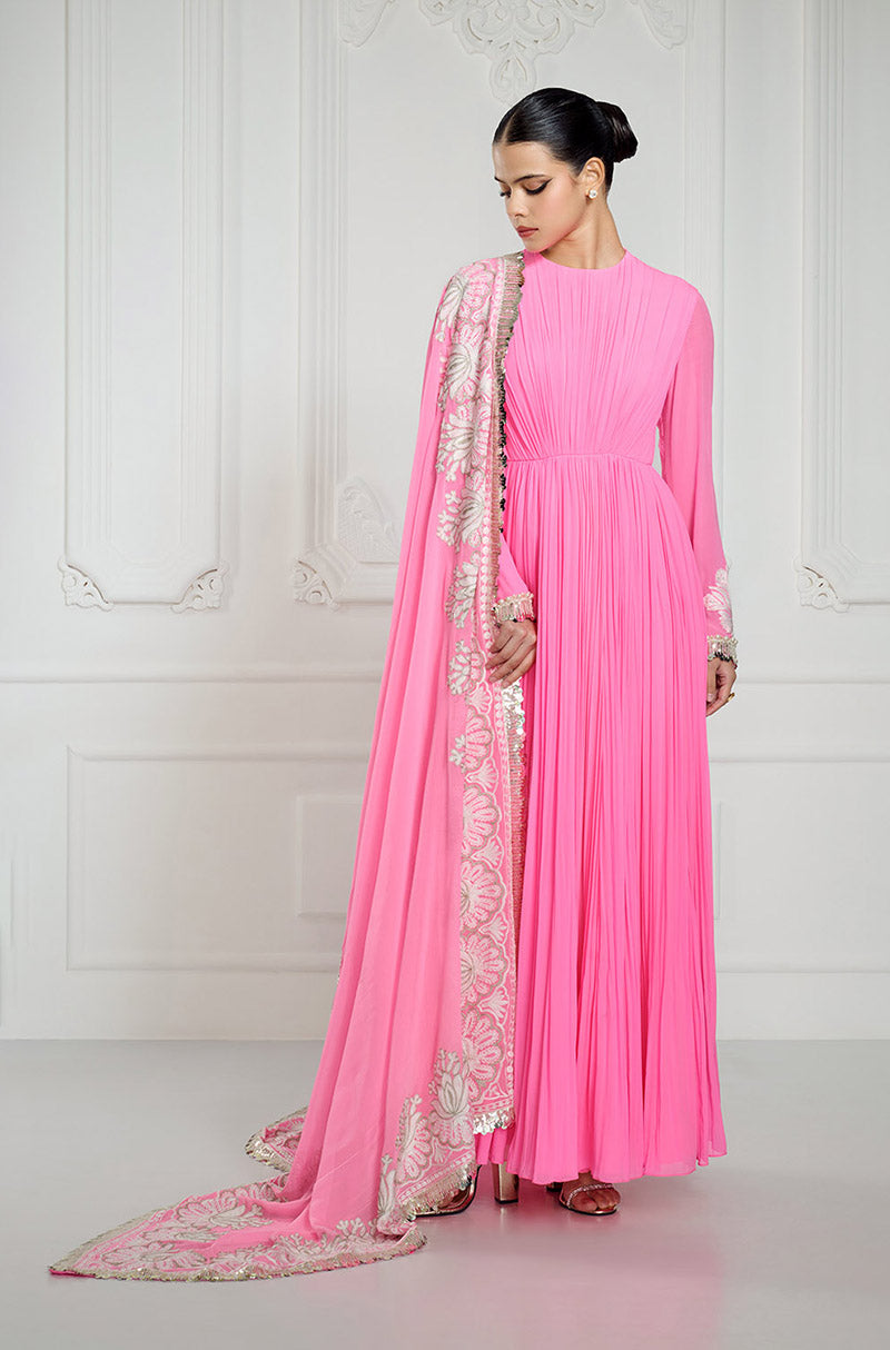 Bright Pink with Kashmiri Border Kurta Set