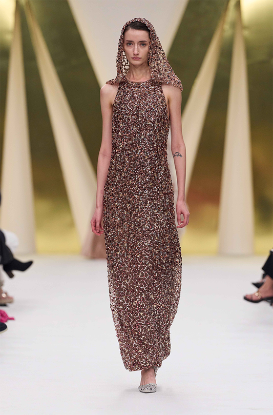 Brown Stone Halter Neck Embroidered Dress