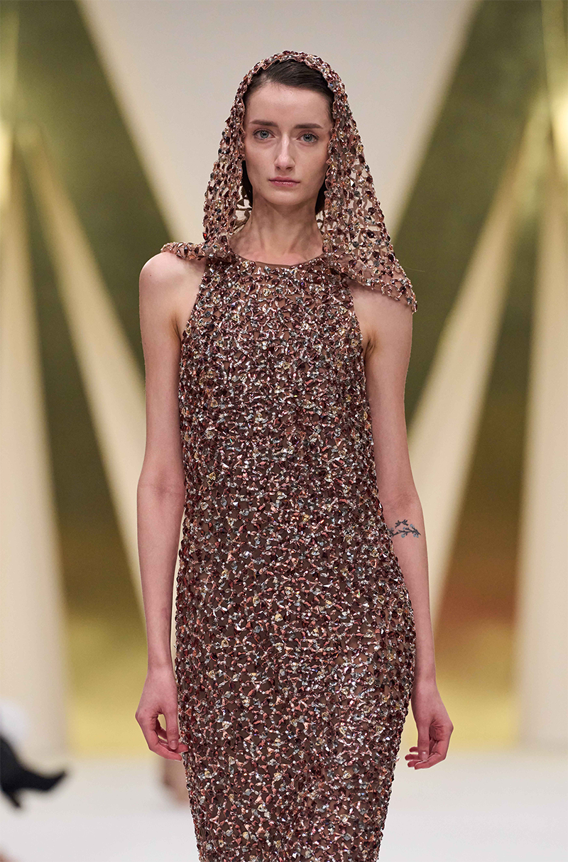 Brown Stone Halter Neck Embroidered Dress