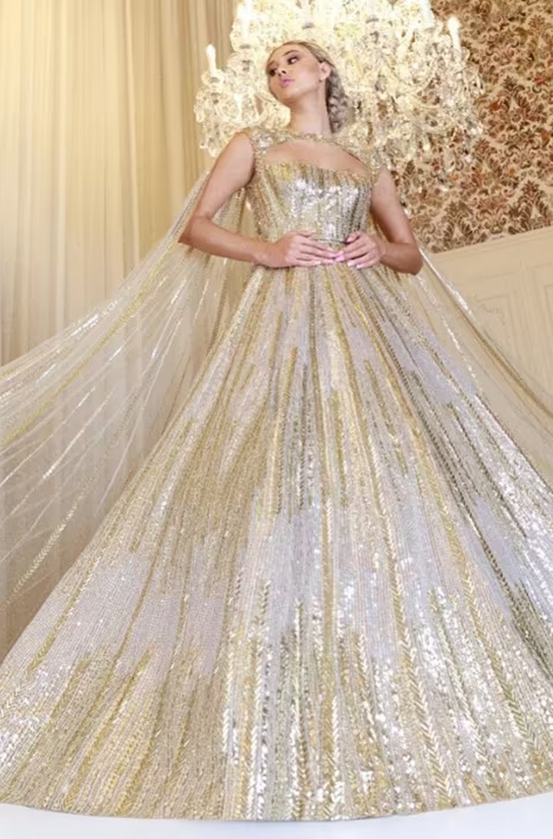 Ivory & Gold Taban Sequins Gown