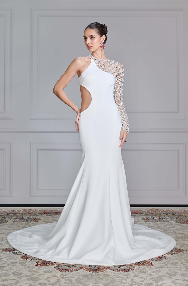 Ivory One Shoulder Cutout Gown