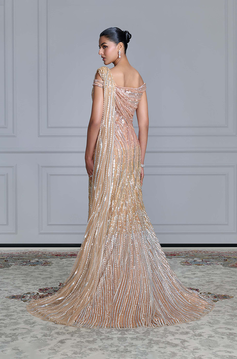 Gold Shaded Tulle Embroidered Gown