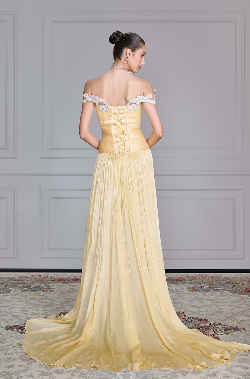 Butter Yellow Textured Chiffon Gown