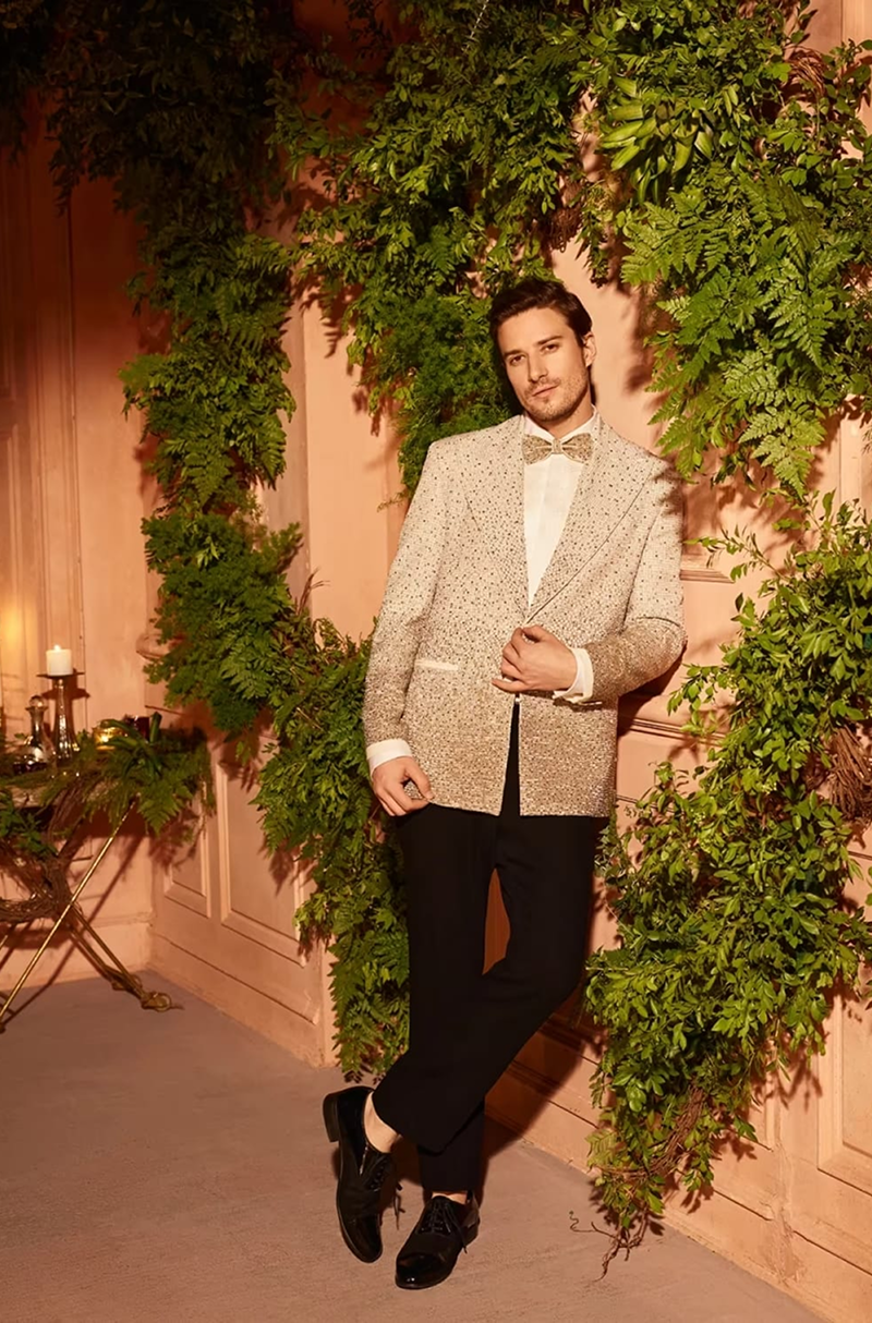 Ivory Cutdana Studded Tuxedo Set