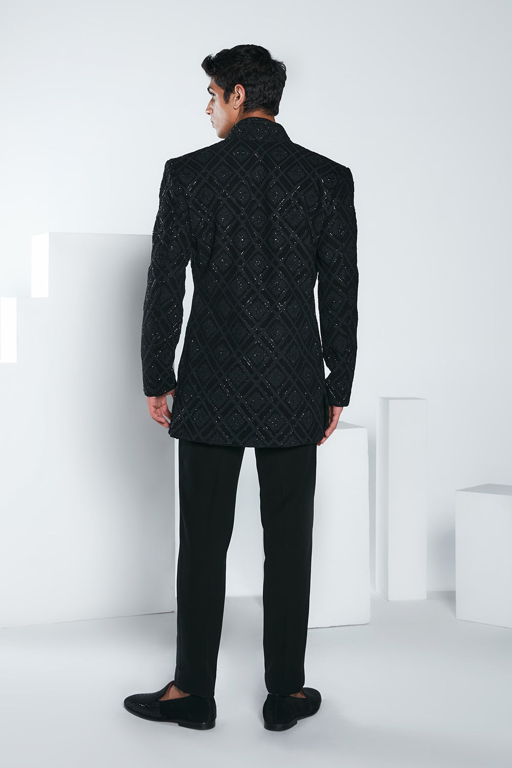 Black Open Sherwani Set