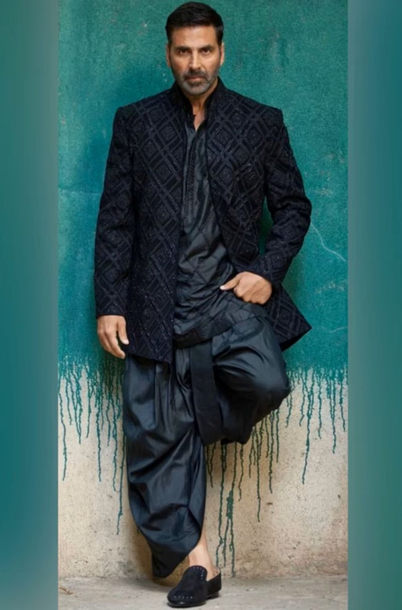 Akshay Kumar in our All Black Open Sherwani Set