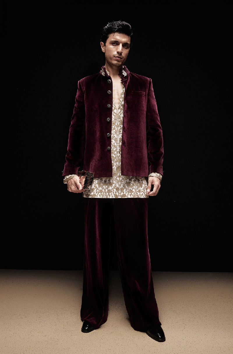 Wine Velvet Blazer Set