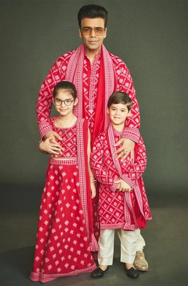 Karan Johar in our Red & Pink Dori Embroidered Kurta Set