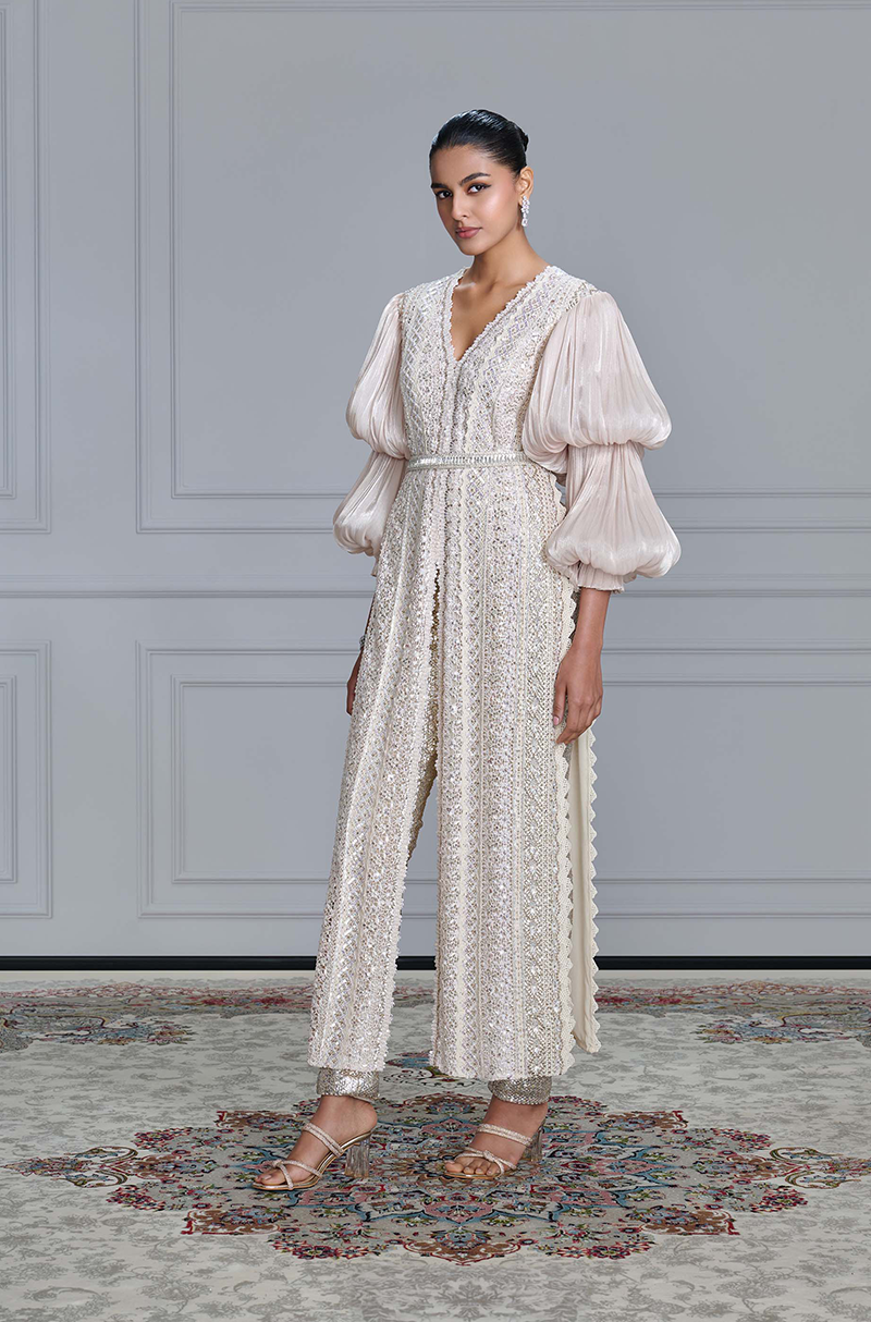 Ivory Sequin Embroidered Kurta Set