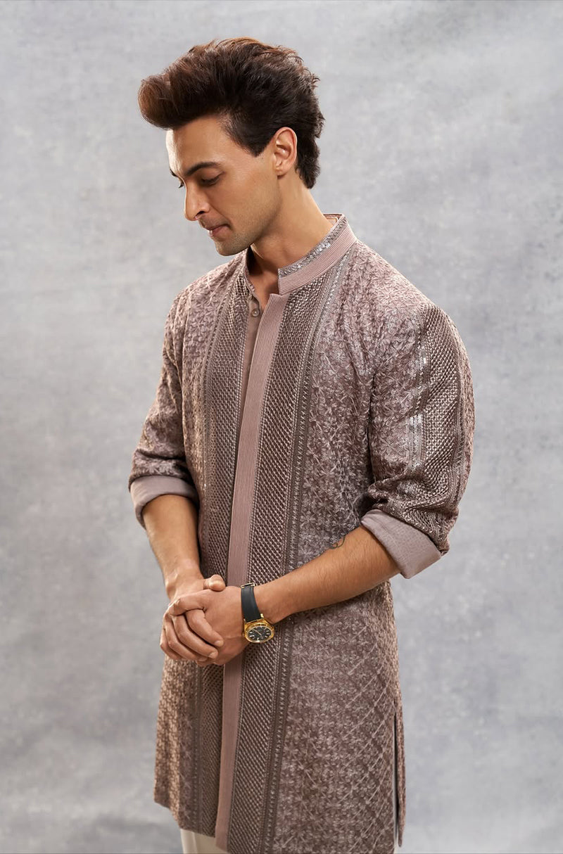 Aayush Sharma in our Dark Fawn Embroidered Short Kurta Set