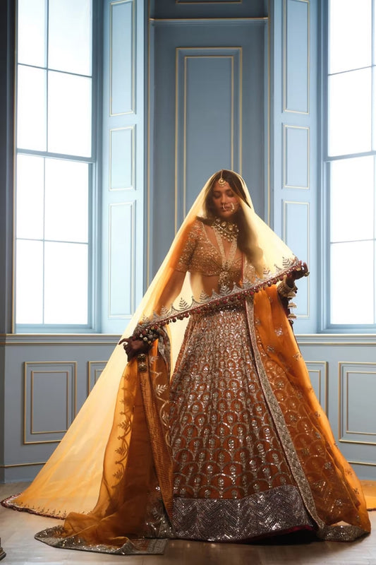 Mustard Scallop Embroidered Lehenga Set