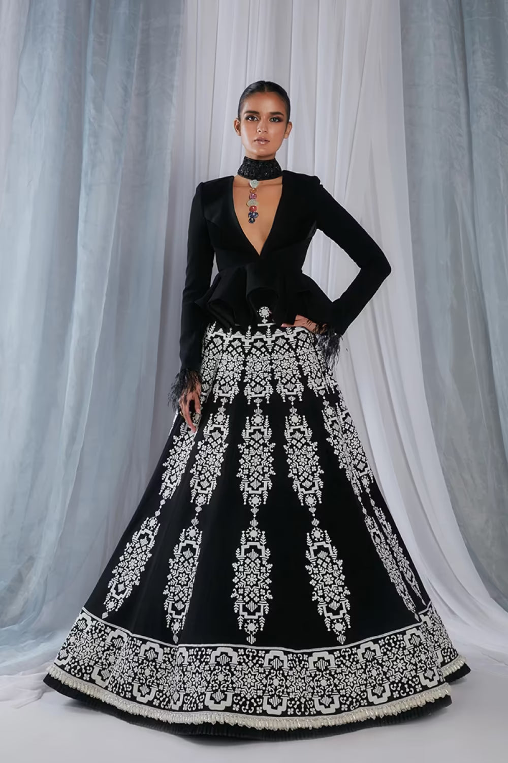 Black Peplum Lehenga Set