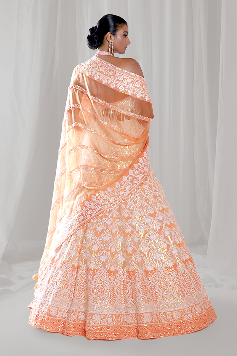 Ivory & Peach Mijwan Embroidered Lehenga Set
