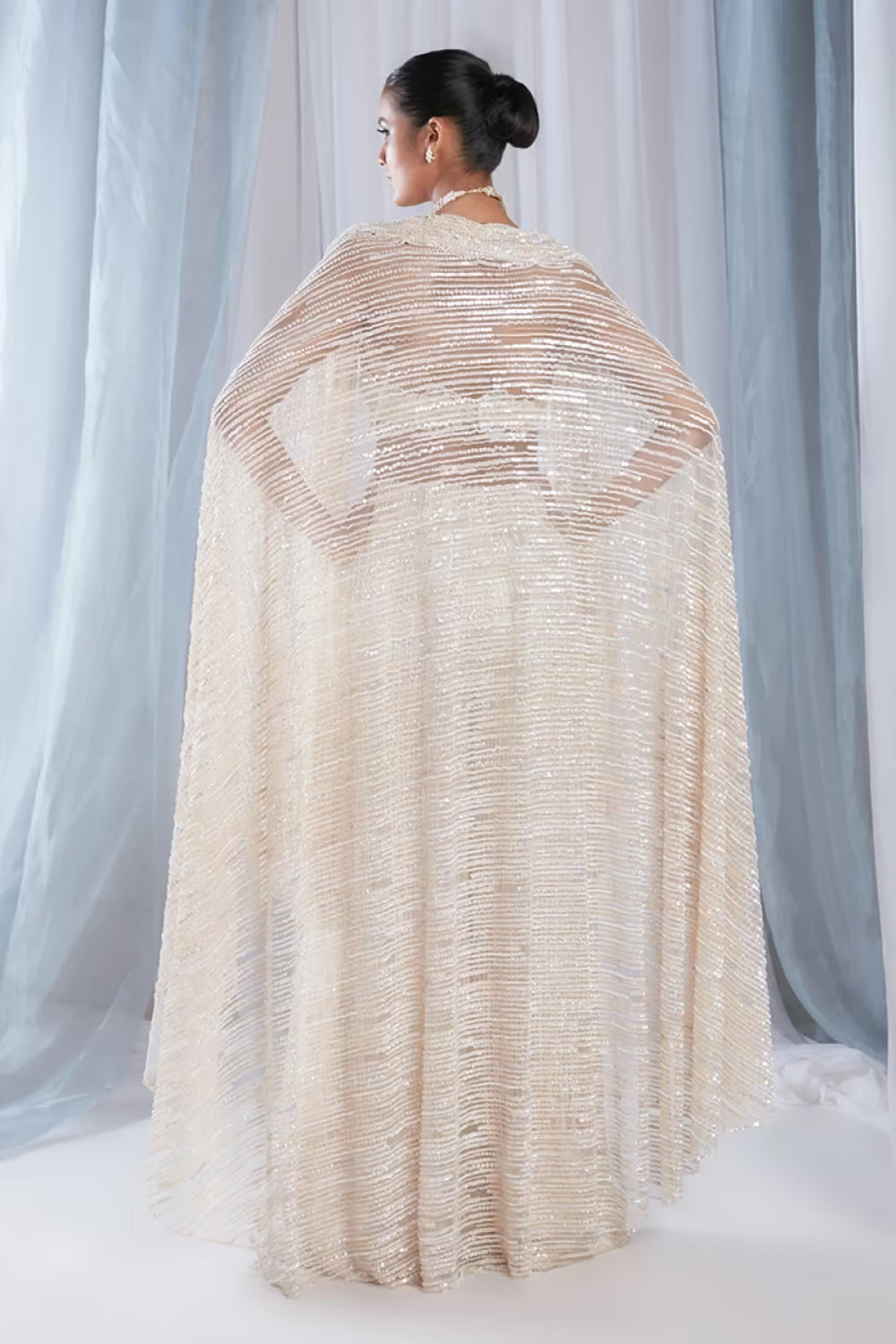 Ivory Sequins & Pearl Embellished Palazzo Set