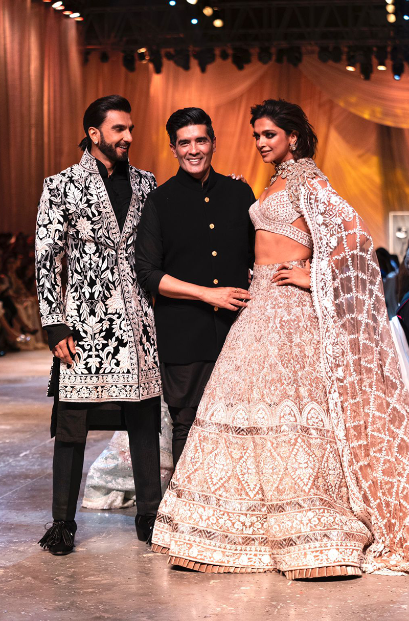 Deepika Padukone in our Beige Mijwan Embroidered Lehenga Set