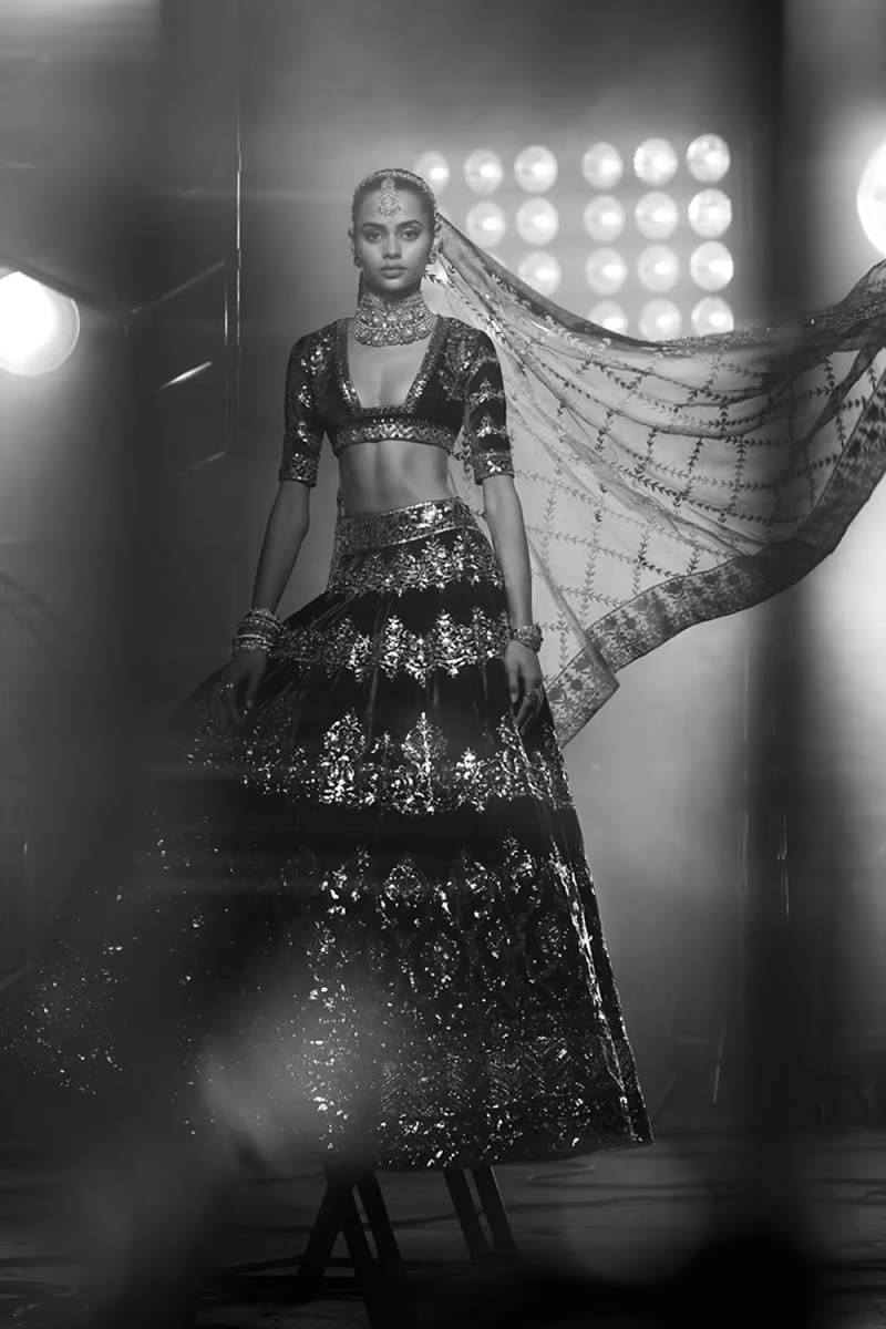 Deep Wine Velvet Badla Lehenga Set