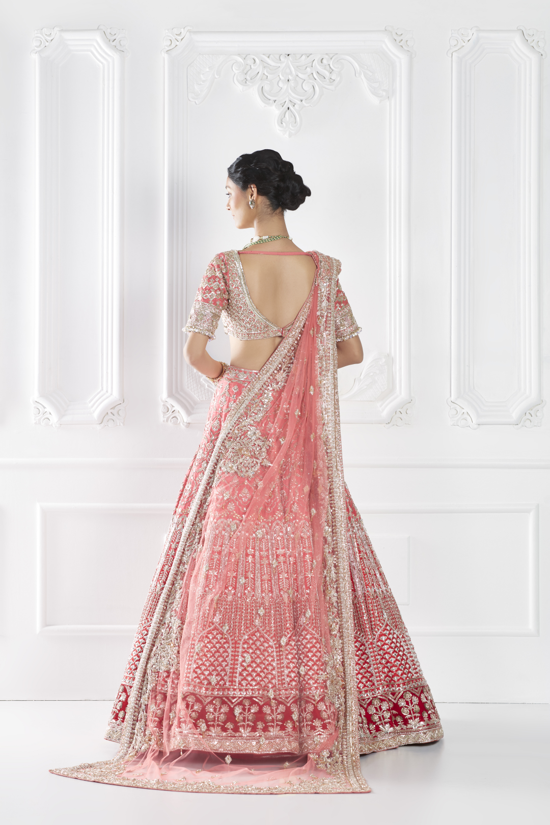Coral Pink Embroidered Lehenga Set